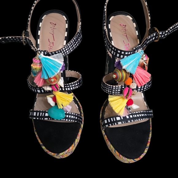 Betsey Johnson Black Sandals with Colorful Tassels